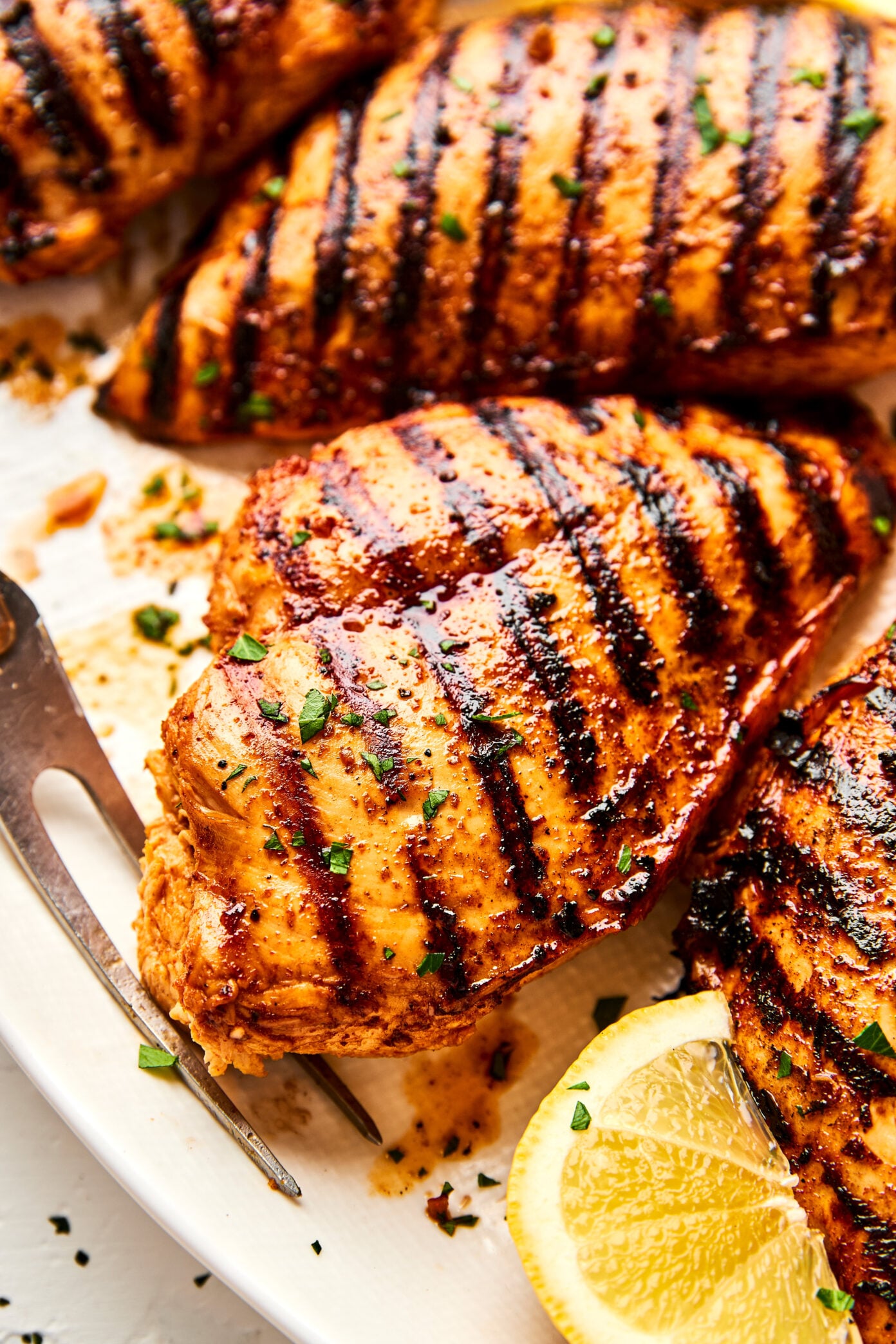 grilled chicken breasts closeup